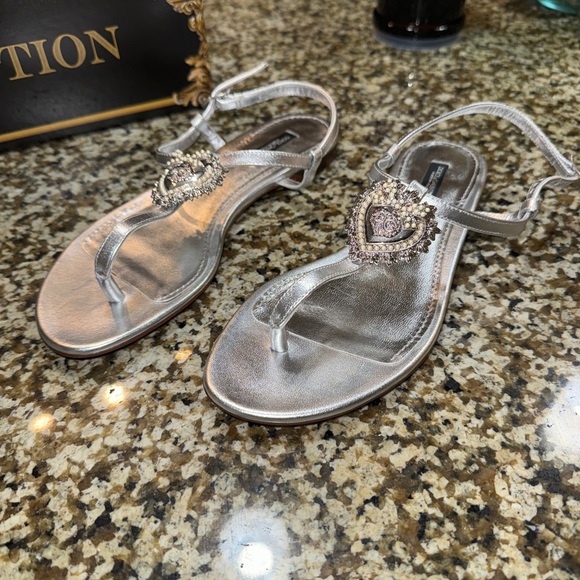 Dolce and Gabbana Devotion Silver Thong Sandal - Picture 3 of 6